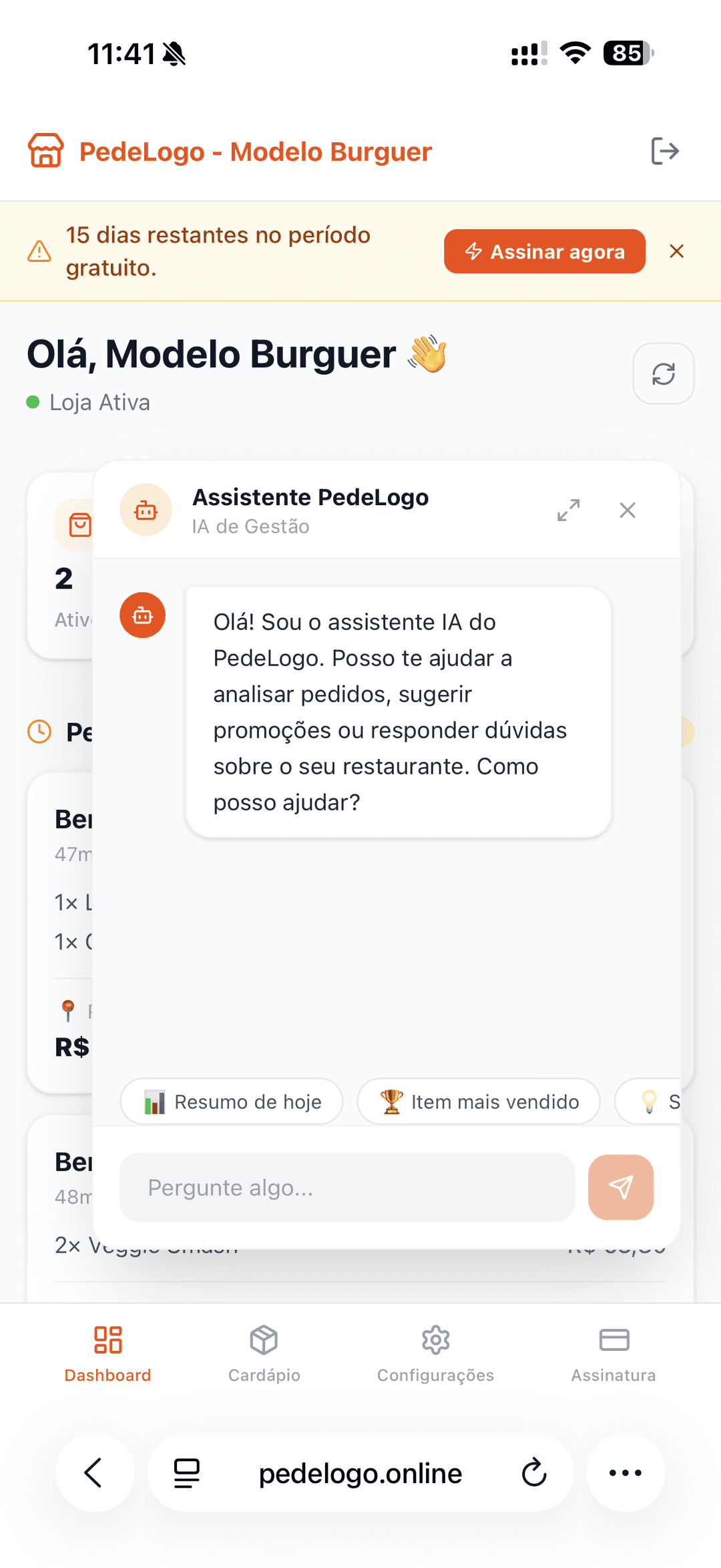 Assistente IA para insights do negócio
