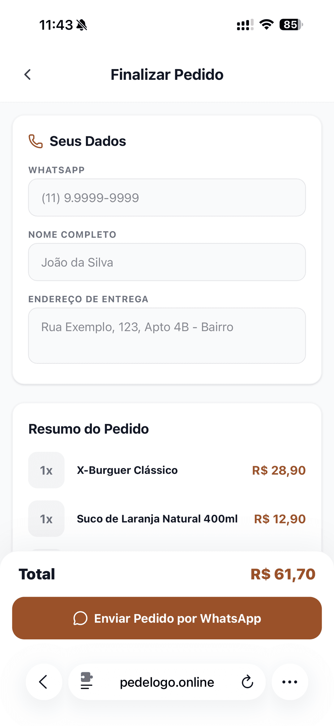 Checkout simples e rápido