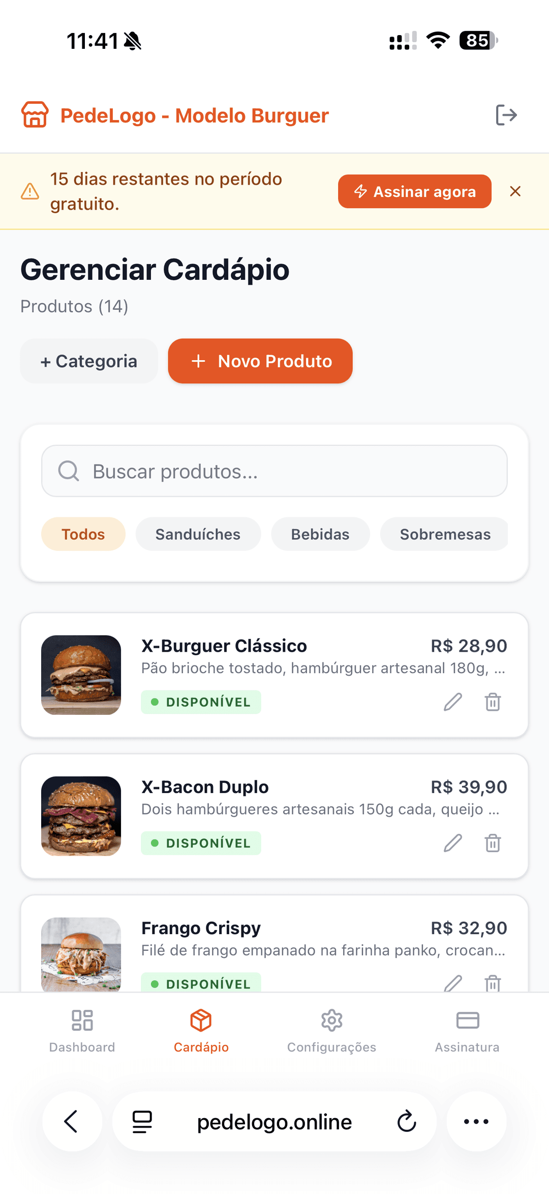 Gerencie seu cardápio com facilidade