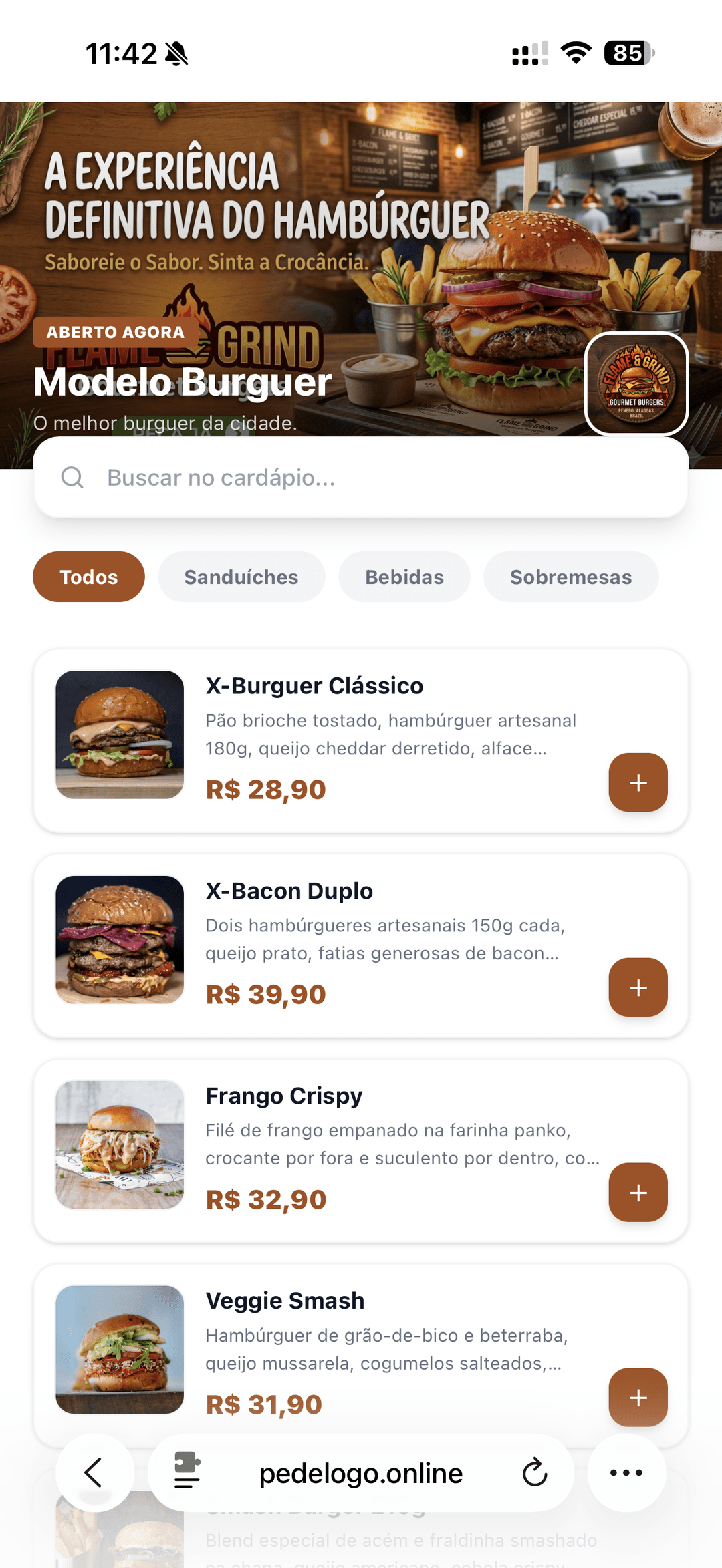 Cardápio digital bonito e profissional